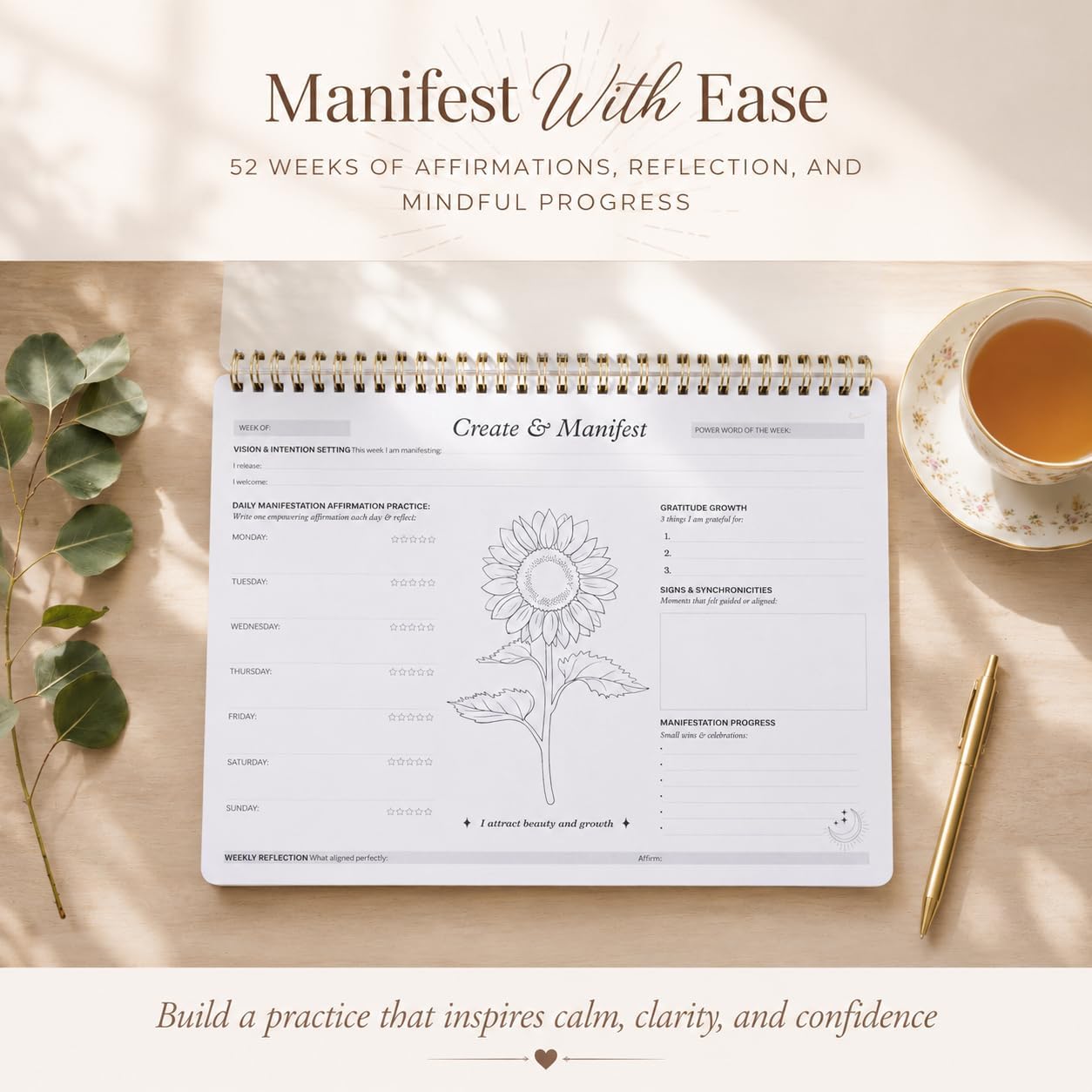 Manifestation Planner for Daily Affirmations | Law of Attraction, Gratitude and Mindful Coloring | Intention Setting Tracker for Women | 52 Sheets for 1 Year | A4 - Image 5