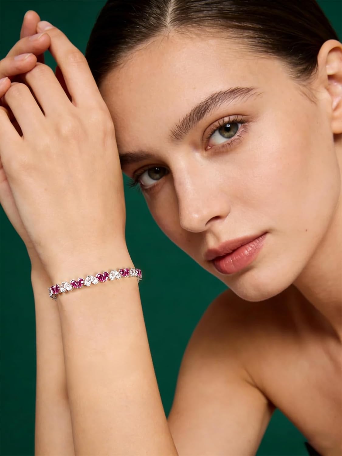 Birthstone Link Bracelet for Women 925 Sterling Silver Pear Shaped Gemstone Jewelry White Gold Plated Adjustable Chain Gifts for Mom Wife - Image 3
