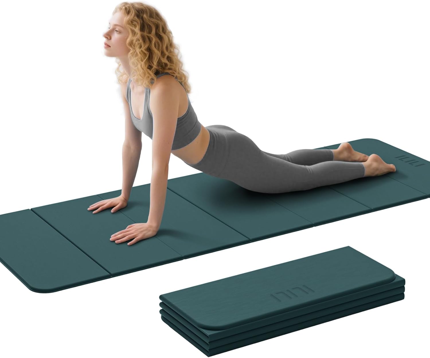 ILILI Foldable Yoga Mat 71 * 24 * 0.3 Inch, Lightweight TPE Non Slip Exercise Mat, Waterproof Portable Fitness Mat for Home Gym, Pilates, Stretching & Daily Workouts