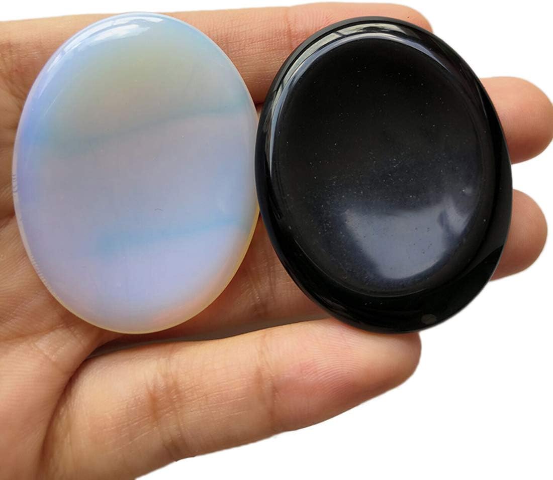 Healing Crystal Thumb Worry Stone Set of 2, Palm Pocket Stones for Meditation, Stress Relief Gemstone Gift for Women,Black Obsidian and Opalite(Synthetic) - Image 3