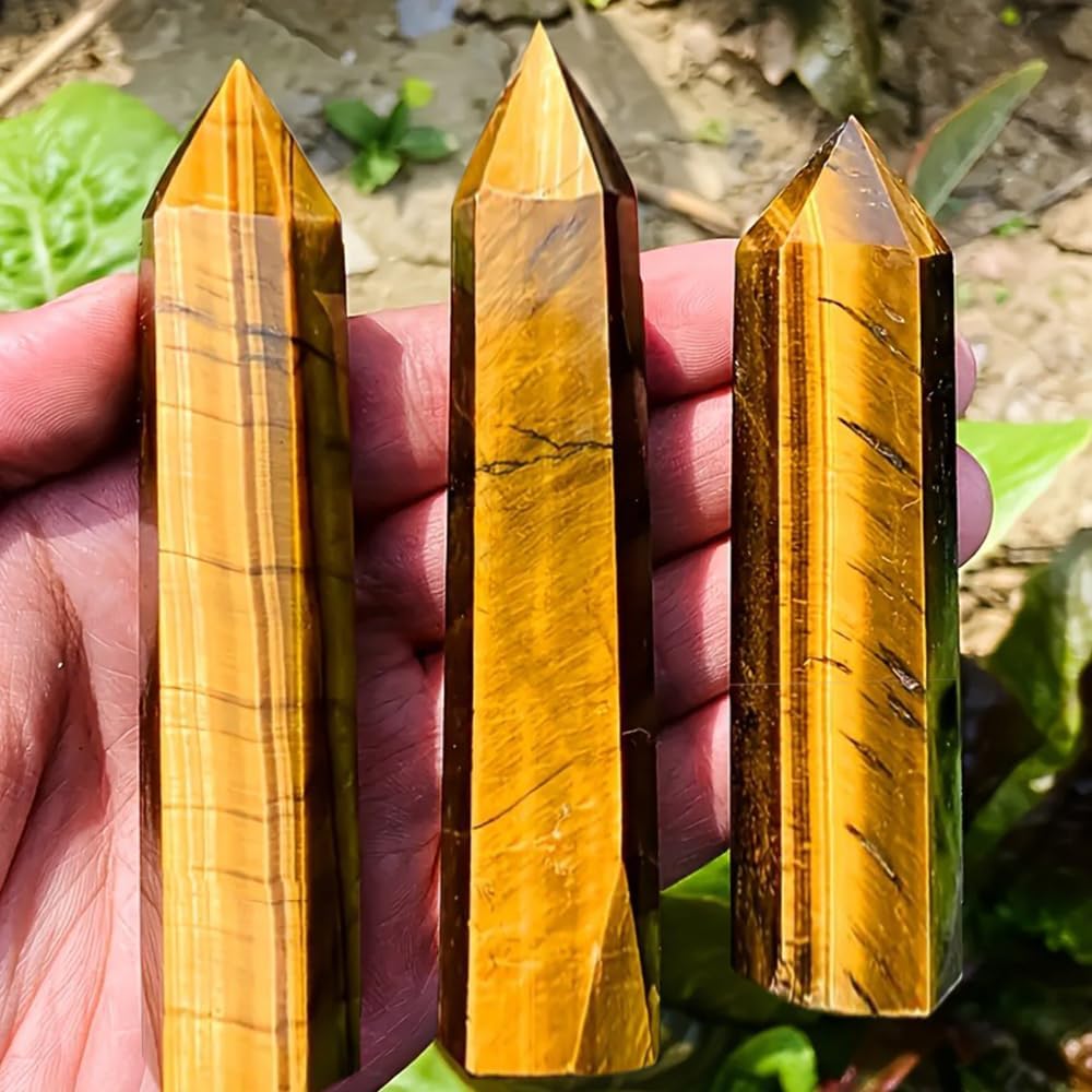 4Pcs 5.9 Inch Natural Crystal Obelisk Tower Set, Polished Hexagonal Point Wand, Obsidian Labradorite Amethyst Tiger's Eye Stone, Reiki Healing Crystal Obelisk Statue, Home Desktop Decor Spiritual Gift - Image 5
