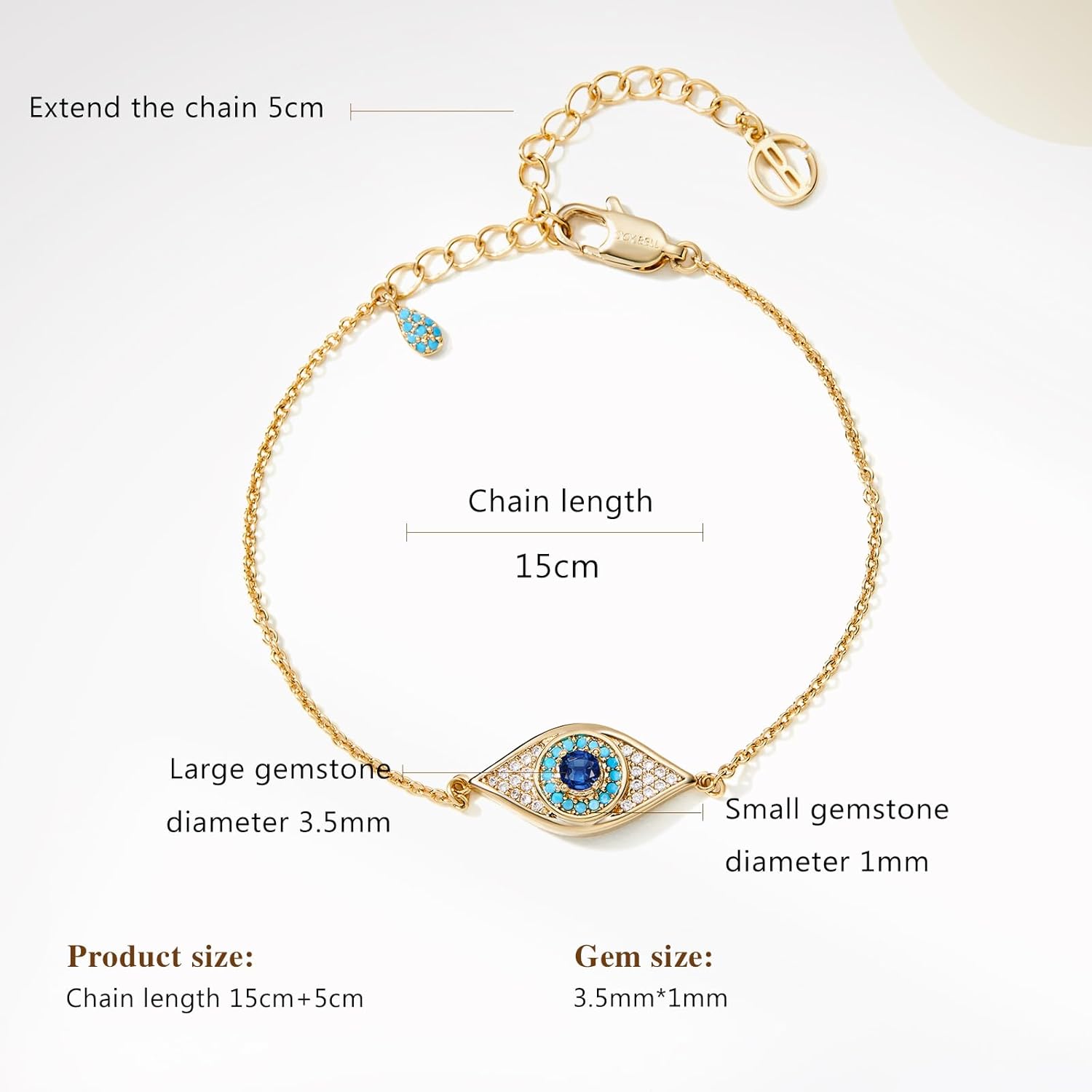 Cicy Bell Evil Eye Bracelets 18k Gold Plated Turquoise Zirconia Link Bracelets Trendy Jewelry Gift for Women Adjustable 5.9" with 1.9'' Extender - Image 6