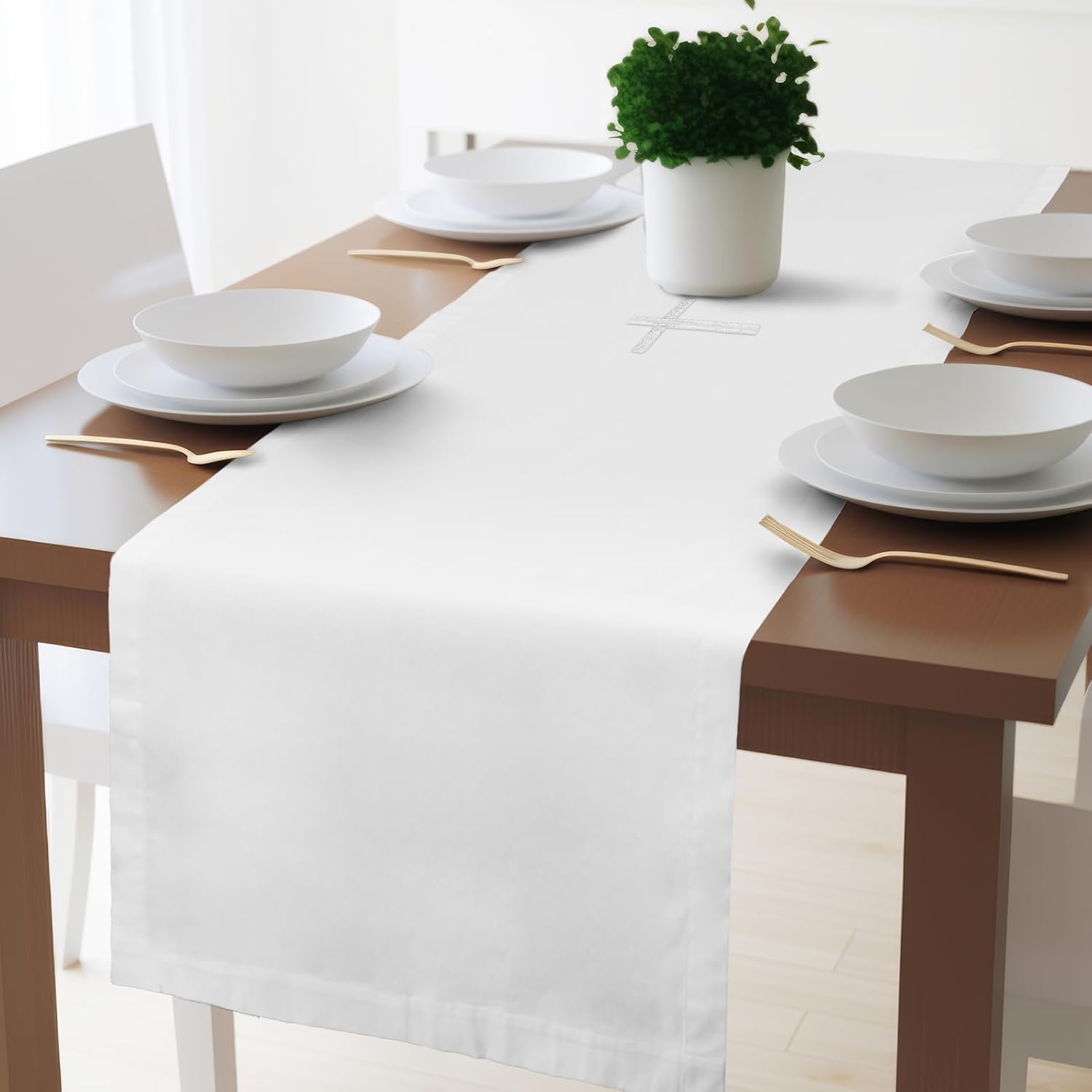 White Altar Cloth Communion Table Cloths for Church Holy Communion Tablecloth Runner Church Spiritual Frontal for Gatherings Baptism Ceremonies(62 x 24 Inches,Table Runner) - Image 4