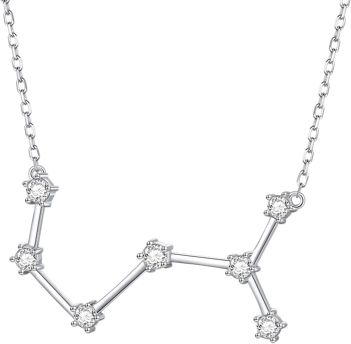 925 Sterling Silver CZ Astrology 12 Constellation Horoscope Sign Astrology Zodiac Star Necklace Birthday Jewelry for Women,18-20 inch
