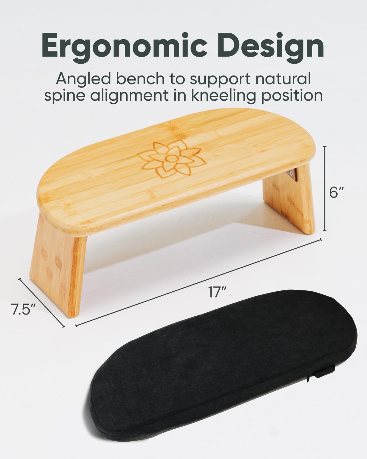Mindful Modern Folding Meditation Bench - Bamboo Kneeling Stool w/Locking Magnetic Hinges - Prayer Kneeler Seiza Chair w/Soft Pillow & Travel Bag - Image 2