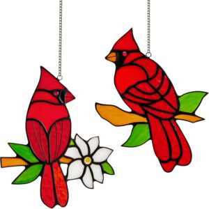 2 Pcs Cardinal Stained Glass Window...