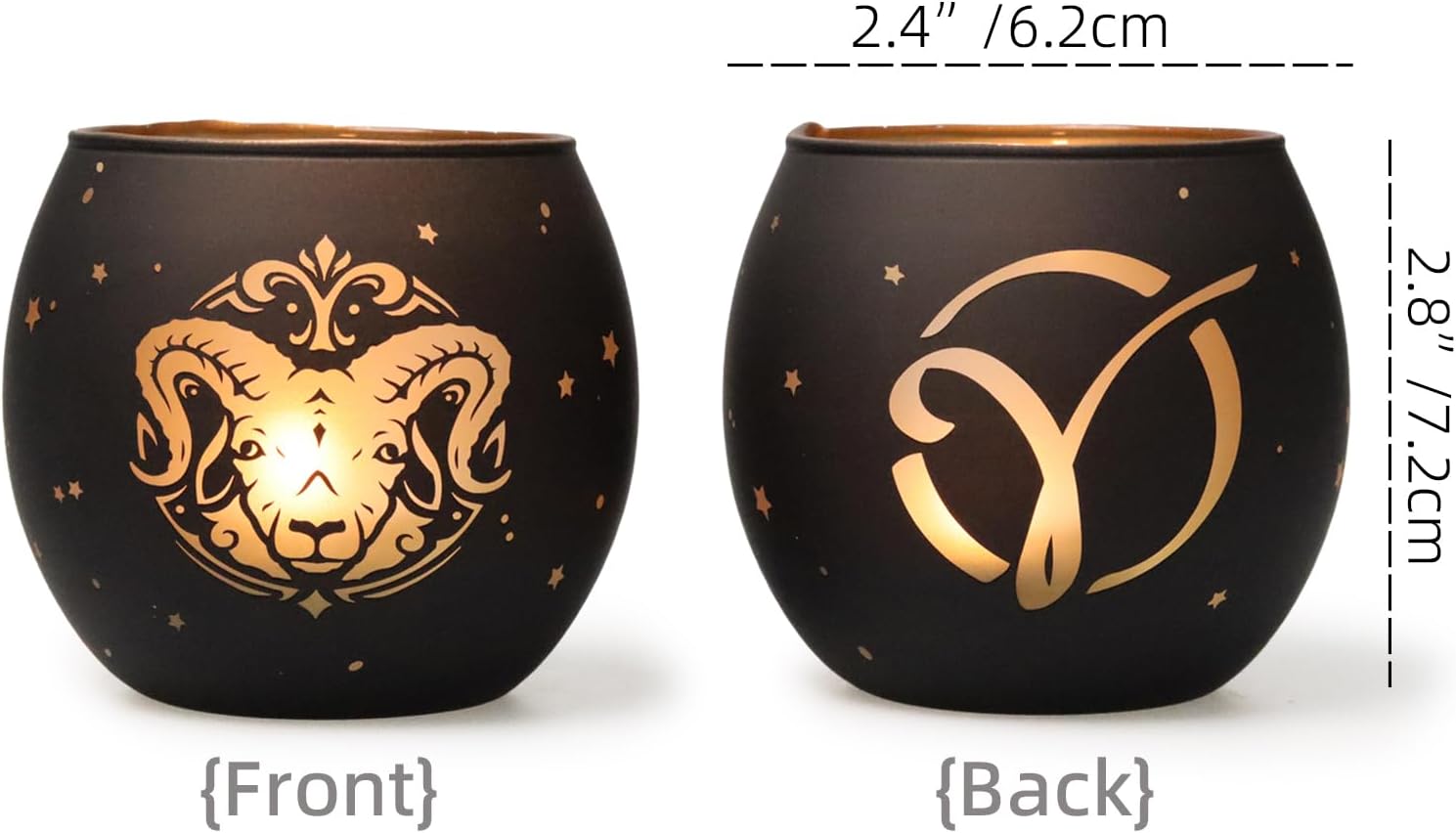 Aries Gifts for Women Men - Zodiac Candle Holder Set of 2, Laser Engraved Glass Tealight Candle Holder for Astrology Decor, Votive Candle Holder for Constellation Birthday Gifts, Black & Gold - Image 2