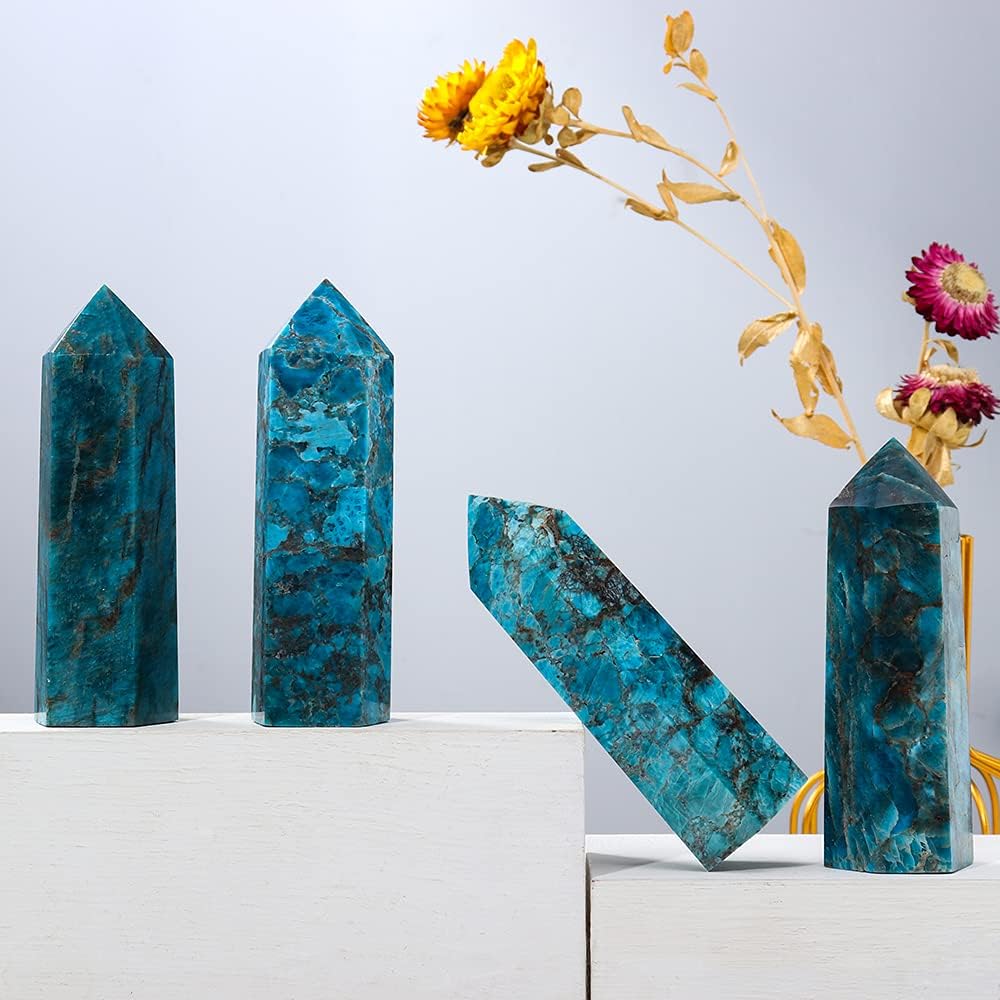 Runyangshi Large Blue Apatite Natural Healing Crystal Wand 4.72"-5" Crystals Tower 6 Faceted Single Point Crystal Prism Wand Natural Stones for Meditation Reiki Chakra Therapy Home Decor Gift - Image 6