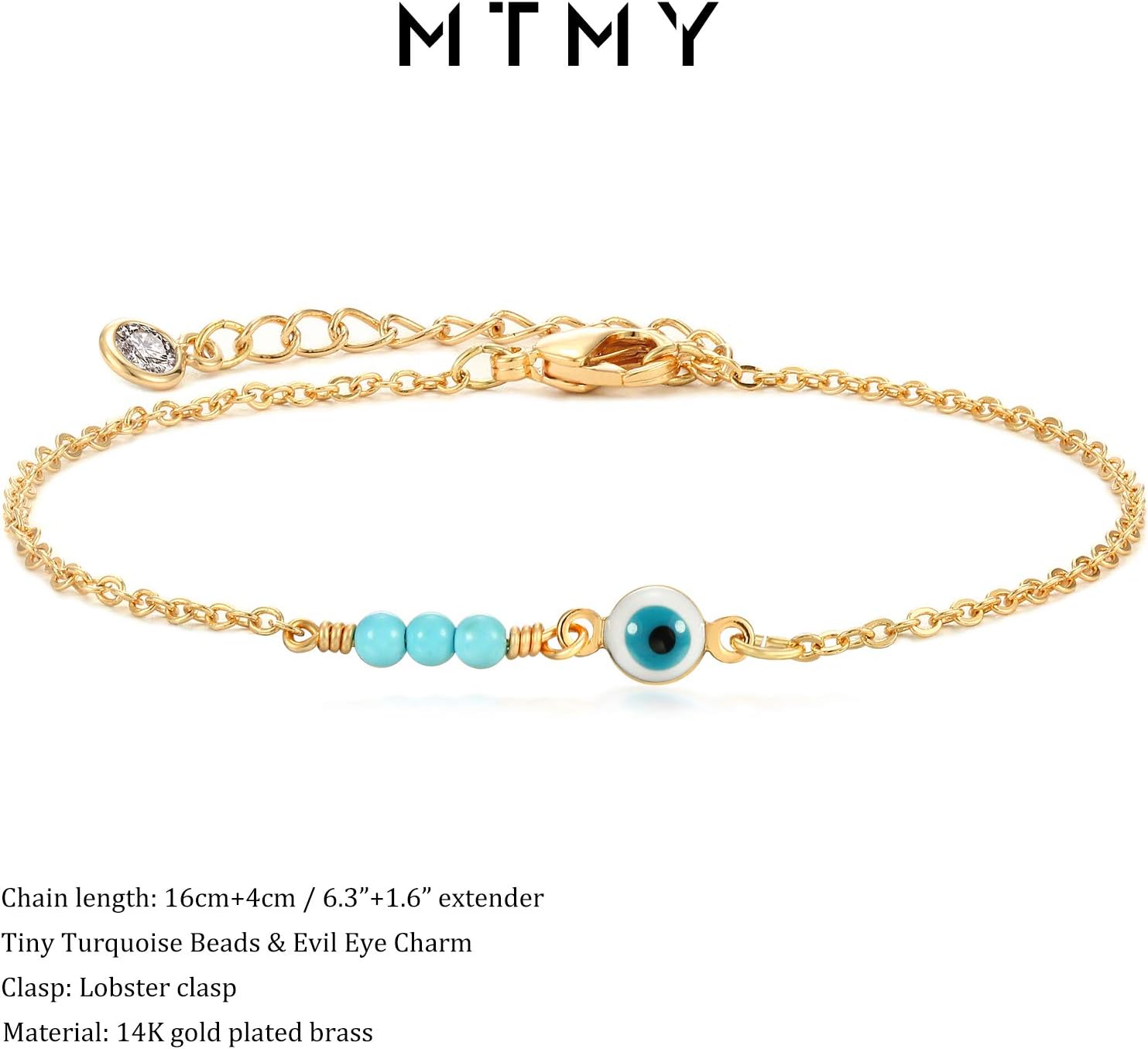 MTMY Evil Eye Bracelet for Women 14K Gold Plated Dainty Bracelets with Crystcal Adjustable Chain Cute Eye Bracelet Gold Jewelry for Her - Image 5