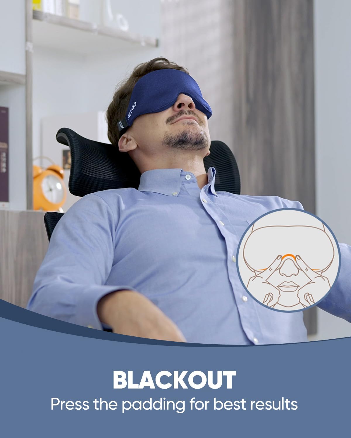 MZOO Luxury Sleep Eye Mask for Side Sleeper Men Women, Zero Eye Pressure 3D Sleeping Mask, Light Blocking Patented Design Night Blindfold, Soft Eye Shade Cover for Travel, Blue - Image 4