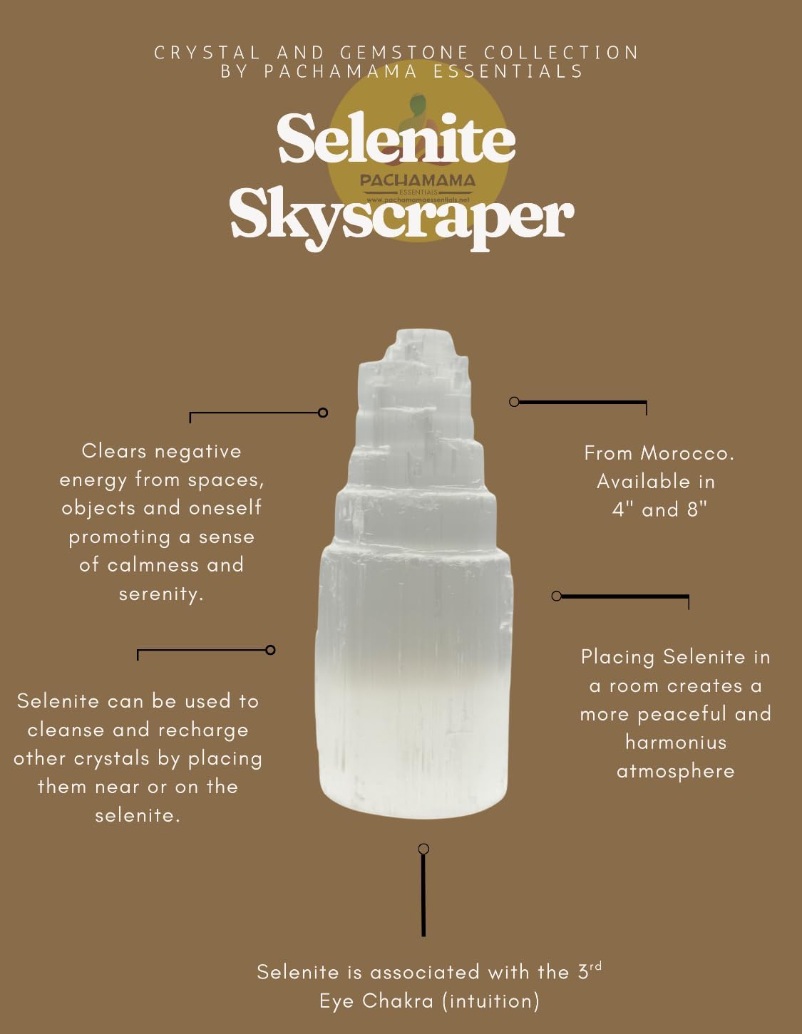Pachamama Essentials Selenite Tower 4" Tall Skyscraper Healing Crystal Stone Reiki Meditation Energy Protection - Image 4