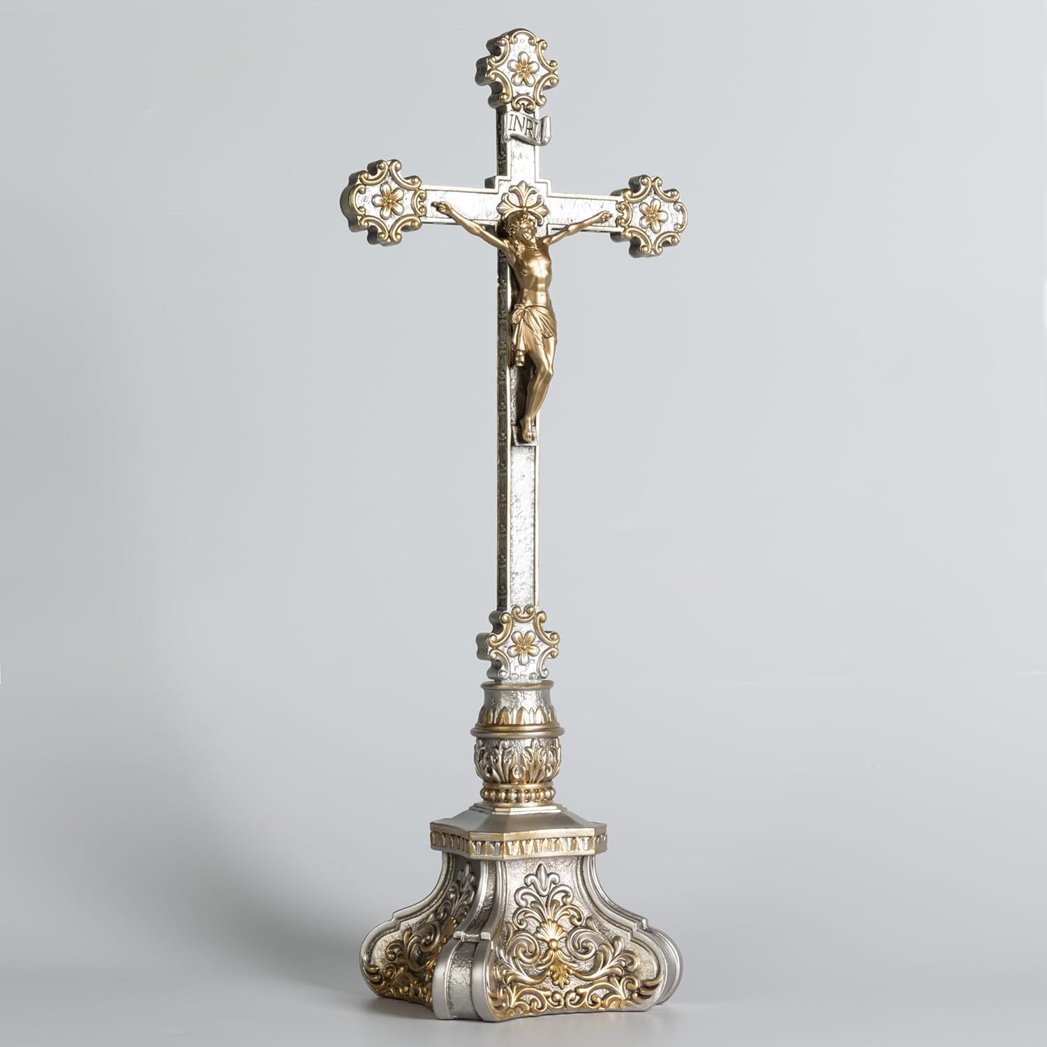 Grace4Joy Crucifix Stand, 18 Inches Standing Crucifix Catholic Table Altar Decor, Hand Painted Jesus Cross with Ornate Base Antique Home Deocr - Image 5