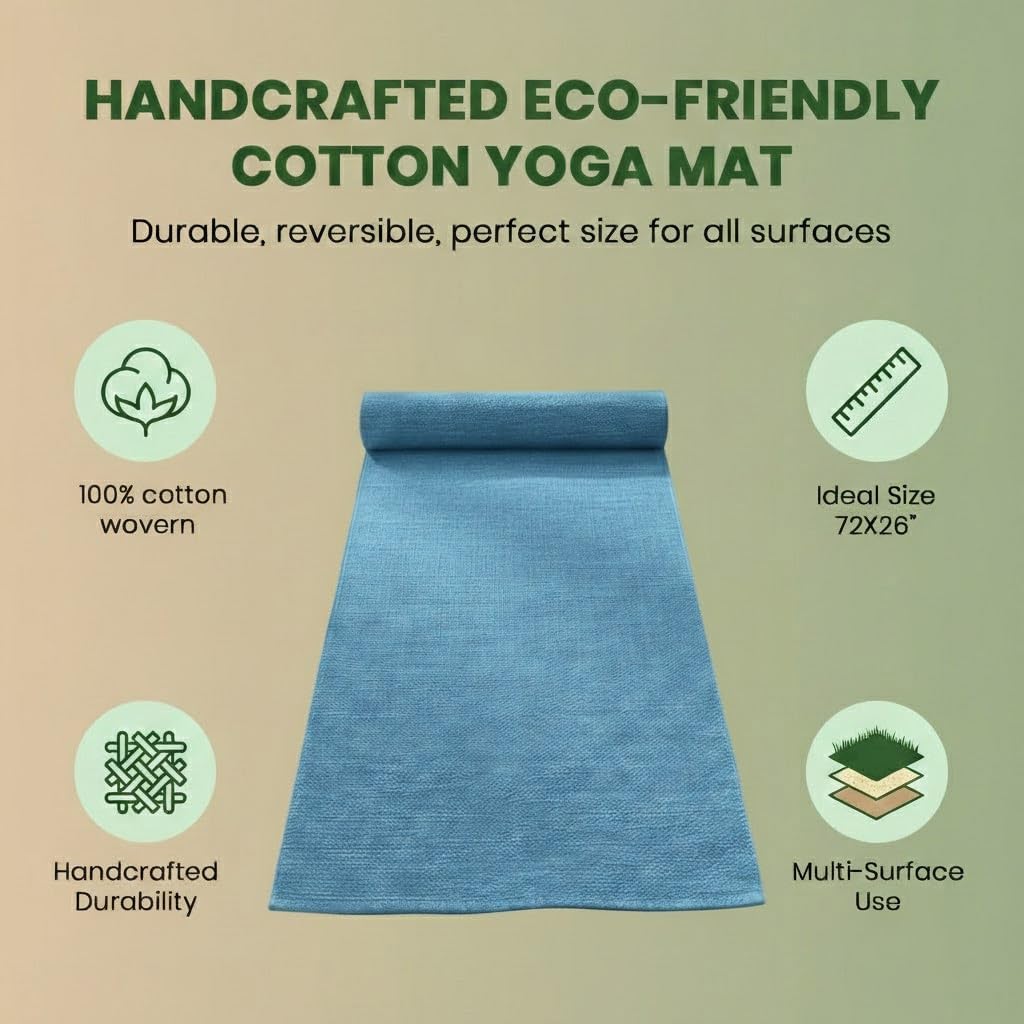 LFH Home Handmade Cotton Yoga Mat Cotton Rug picnic mat For Exercise, Workout, Fitness - Perfect Heavy Quality Eco Friendly Natural Cotton Woven Reversible Yoga Mats for Men & Women - 72x26 Inch. - Image 6