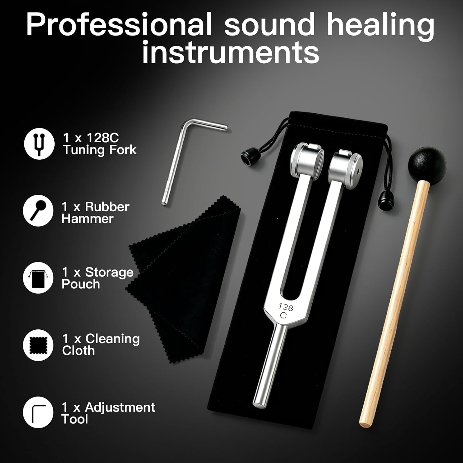128 Hz Tuning Forks for Healing Weighted Tuning Fork for Relieve Stress and Tension Balance Chakra,Healing/Sound Therapy, Professional Tuning Fork 128 C Essential Yoga and Meditation Accessories - Image 2