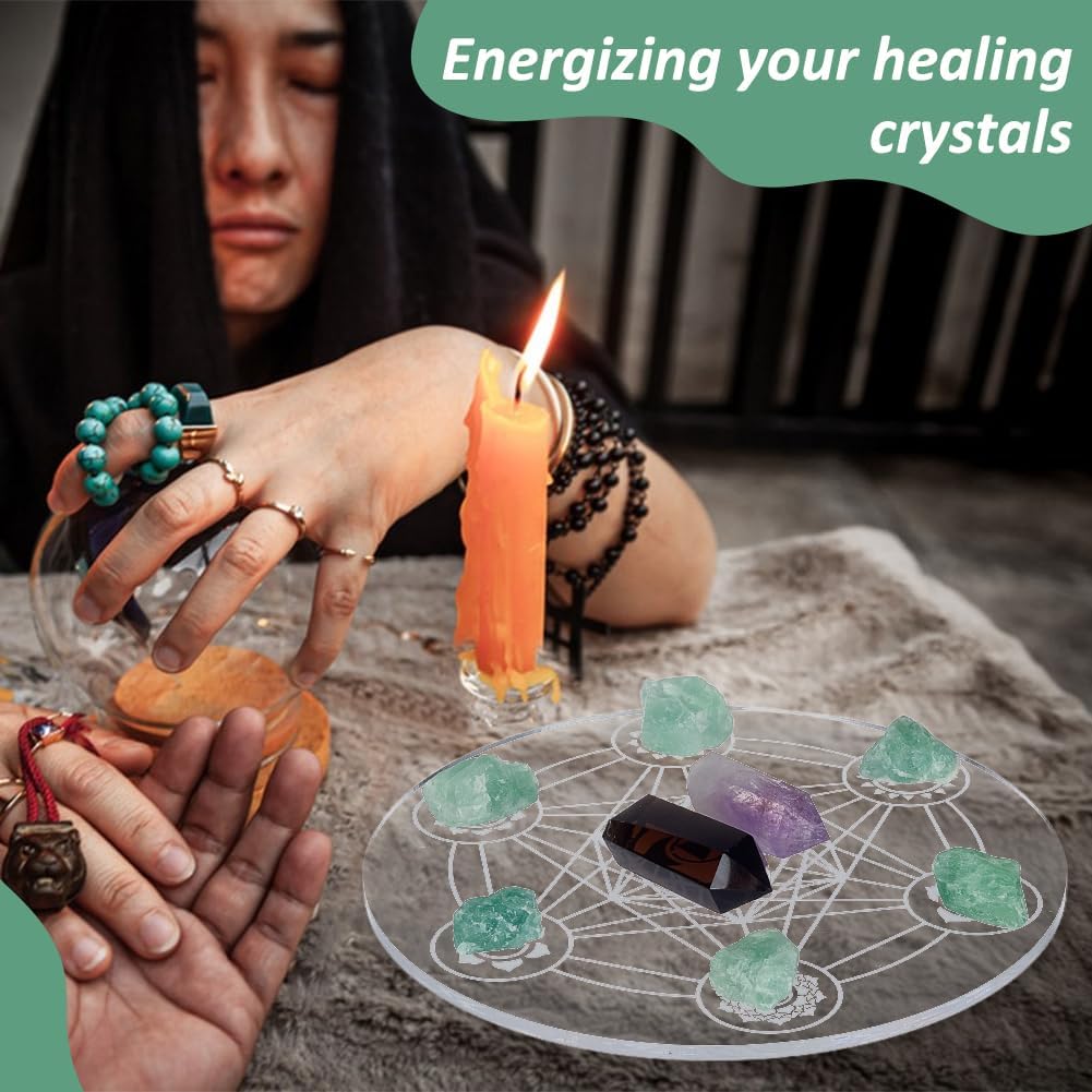 FINGERINSPIRE Crystal Grid Board 10Inch Astrolabium Sacred Geometry Board for Crystals And Stone WhiteSmoke Acrylic Displaying Plate for Sacred Geometry Wall Decor Meditation Chakra Ritual - Image 5