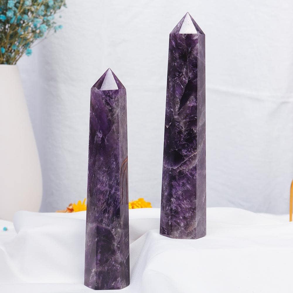 Apengshi Amethyst Large Crystal Tower Natural Dream 5.9"-6.3" 6 Faceted Single Point Chakra Healing Crystal Wand Energy Meditation Stone Home Decor Collection Gift - Image 4