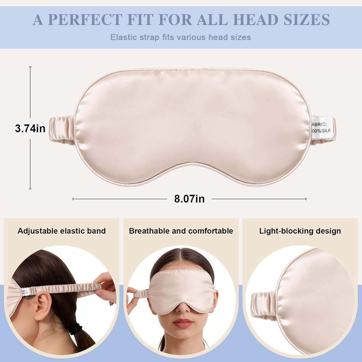 Silk Sleep Mask,Eye Mask for Sleep Women Men,Mulberry Sleeping Mask with Adjustable Strap,Blindfold Blackout Eye Mask for Travel and Full Night's Sleep,Nap - Image 2