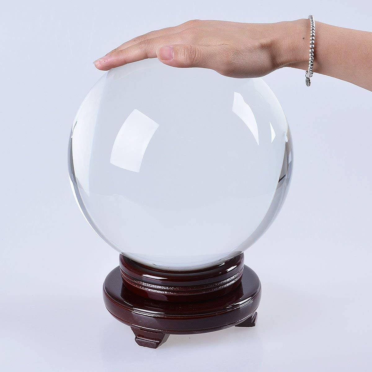 LONGWIN 200mm(8 inch) Huge Clear Divination Crystal Ball Meditation Glass Sphere Free Wooden Stand Home Decoration Ornaments - Image 4