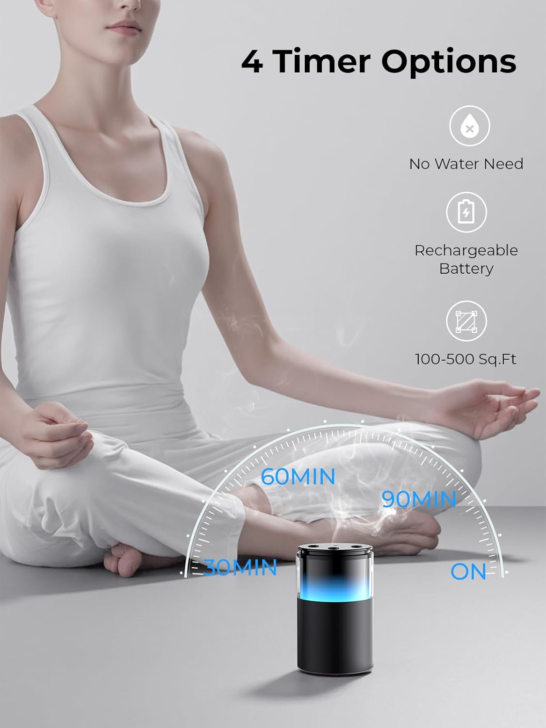 Waterless Essential Oil Diffuser: 𝟗 𝐂𝐨𝐥𝐨𝐫𝐬 𝐋𝐄𝐃 Scent Diffuser for Home&Car&Office - Portable Diffuser with 48H Battery, 4 Timers & 3 Mist Levels, Carbon Black - Image 5