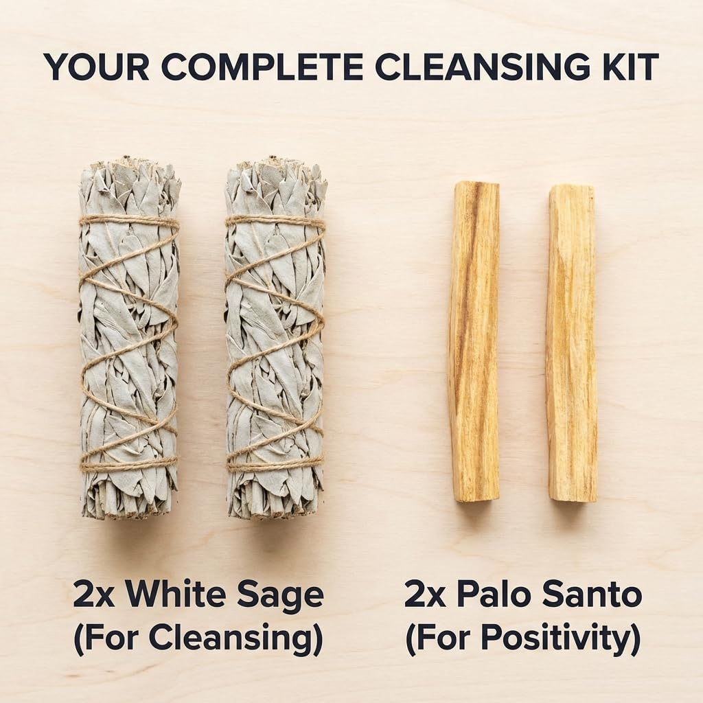 New Age Smudges and Herbs Smudge Kit - 2 California White Sage Smudge Stick for Cleansing (Salvia Apiana) with 2 Palo Santo Incense Sticks (Holy Wood) - Sage Bundles … - Image 5