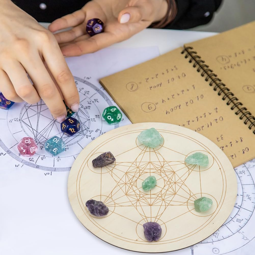 INFUNLY Wooden Crystal Grid Board Metatron's Cube Sacred Geometry Board 9.8 inches Round Chakra Grid Plate Amplify The Power of Your Crystals for Altar Yoga Meditation Witchcraft Decor - Image 4