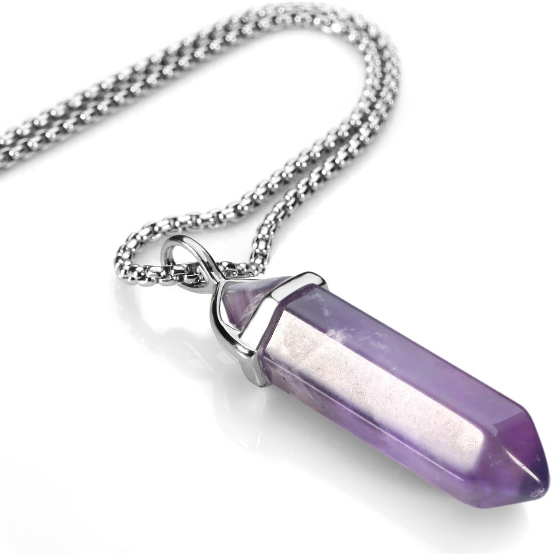 BEADNOVA Crystal Necklaces for Women Crystal Pendant Gemstone Necklace for Spiritual Energy Healing Hexagonal Pendant Divination for Men (18 Inches Stainless Chain) - Image 2