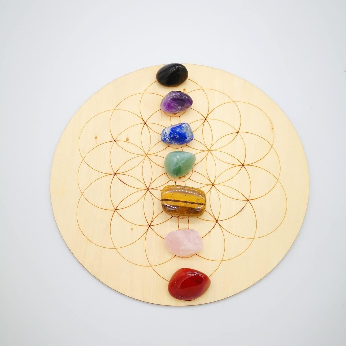 8’’ Wooden Crystal Grid Sacred Geometry Meditation's Cube Witchcraft,Grids for Crystal ,Decor Positive Energy Decor,Various Patterns are Available (8" Flower of Life 7 Chakras) - Image 4
