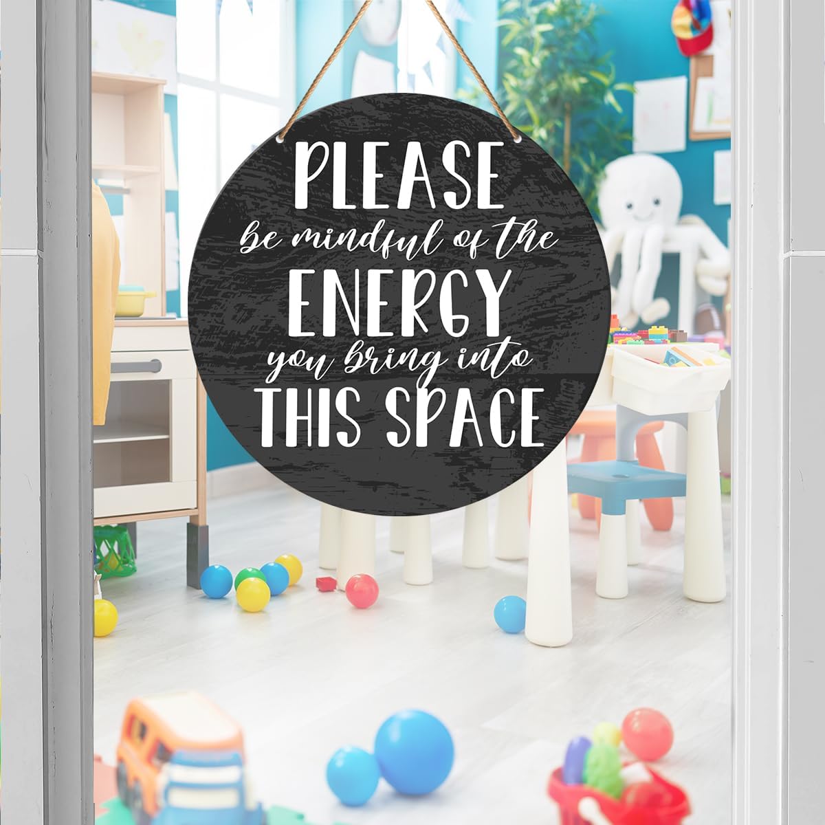 Positive Energy Door Sign, Zen Hanging Sign Decor Positive Energy Wall Decorations Witchy Sign for Door, Spiritual Room, Home, Meditation Yoga Room, Housewarming Gift for New House Home, Be Mindful Quote - Image 3