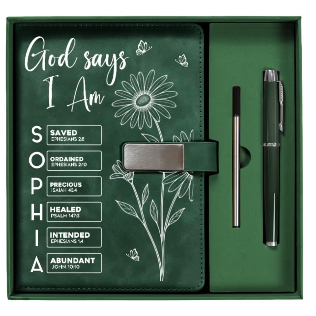 God Says You Are Custom Birth Flower & Name In Bible Verses - Personalized Notebook Set, God Says I Am Leather Journal, Positive Affirmations Journal, Christian Gift Religious Gift for Girls Women (1) - Image 2