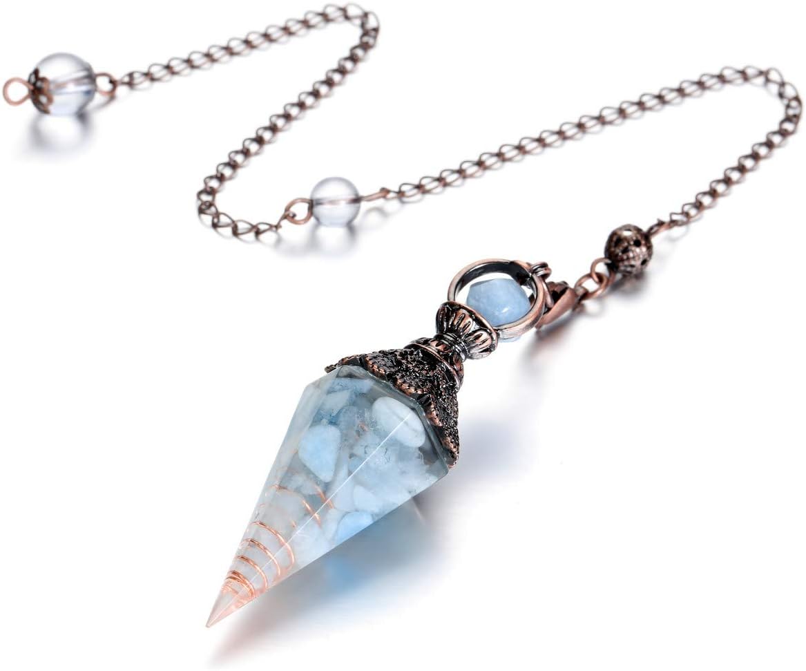 Jovivi Healing Crystal Pendulums for Dowsing Divination 6 Facted Hexagonal Pointed Cone Resin Chip Stones Reiki Wicca Spritual Gemstone Chakra Energy Pendant with Chain - Image 5