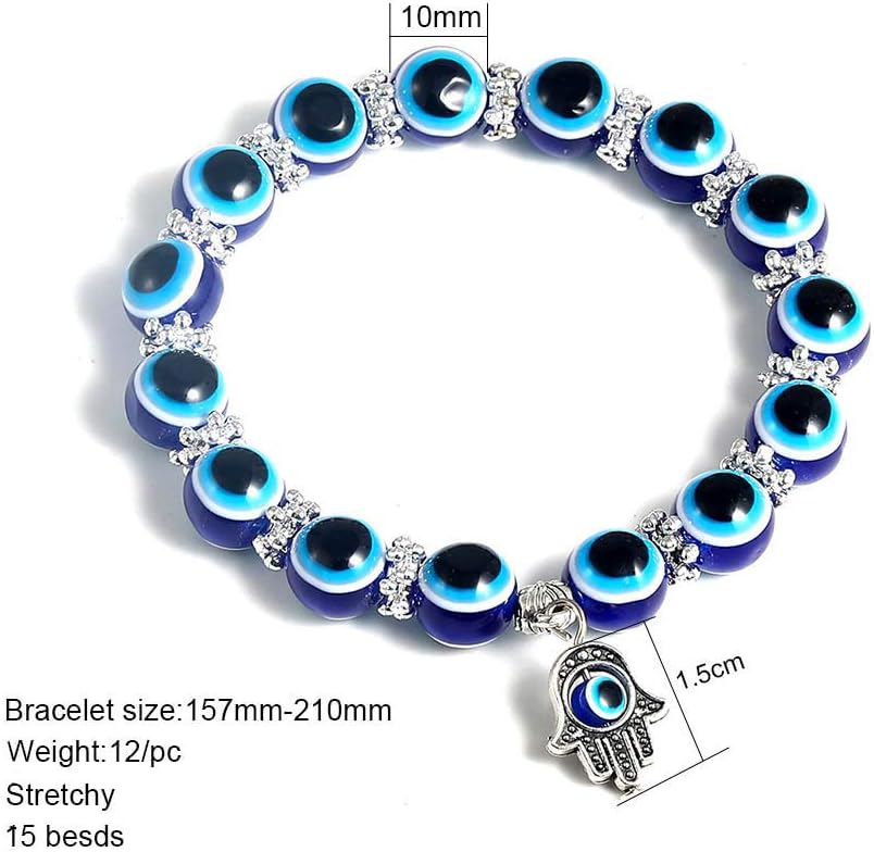 SUMMER LOVE Handmade Evil Eye Jewelry Blue Beaded Charm Stretch Bracelet Evil Eye Bracelet for Women Men Teens - Image 4