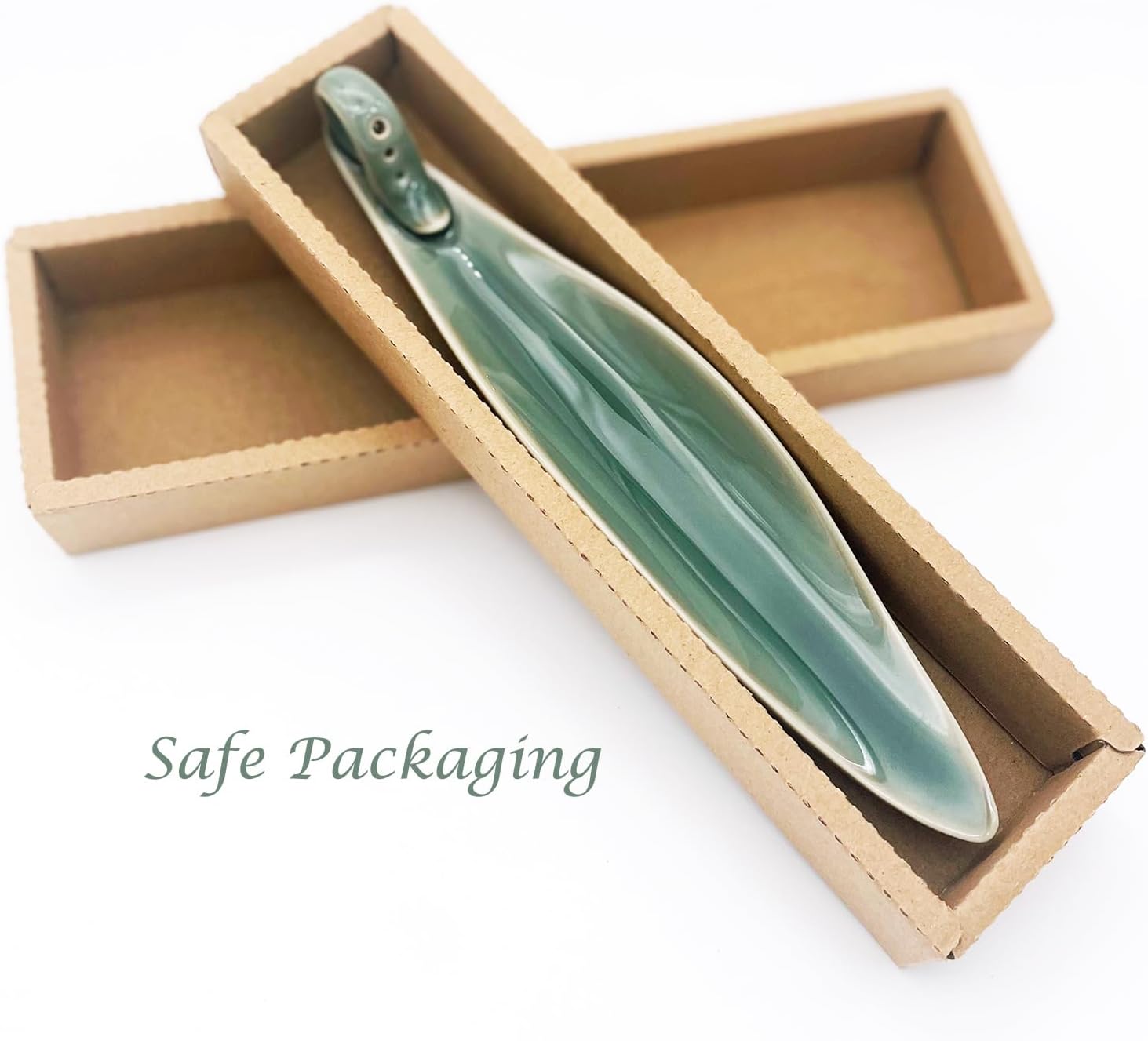 9" Length Incense Stick Holder with 3 Holes, White Porcelain Incense Tray Ash Cather for Spa, Meditation Room, Yoga, Home, Office (Green) - Image 8