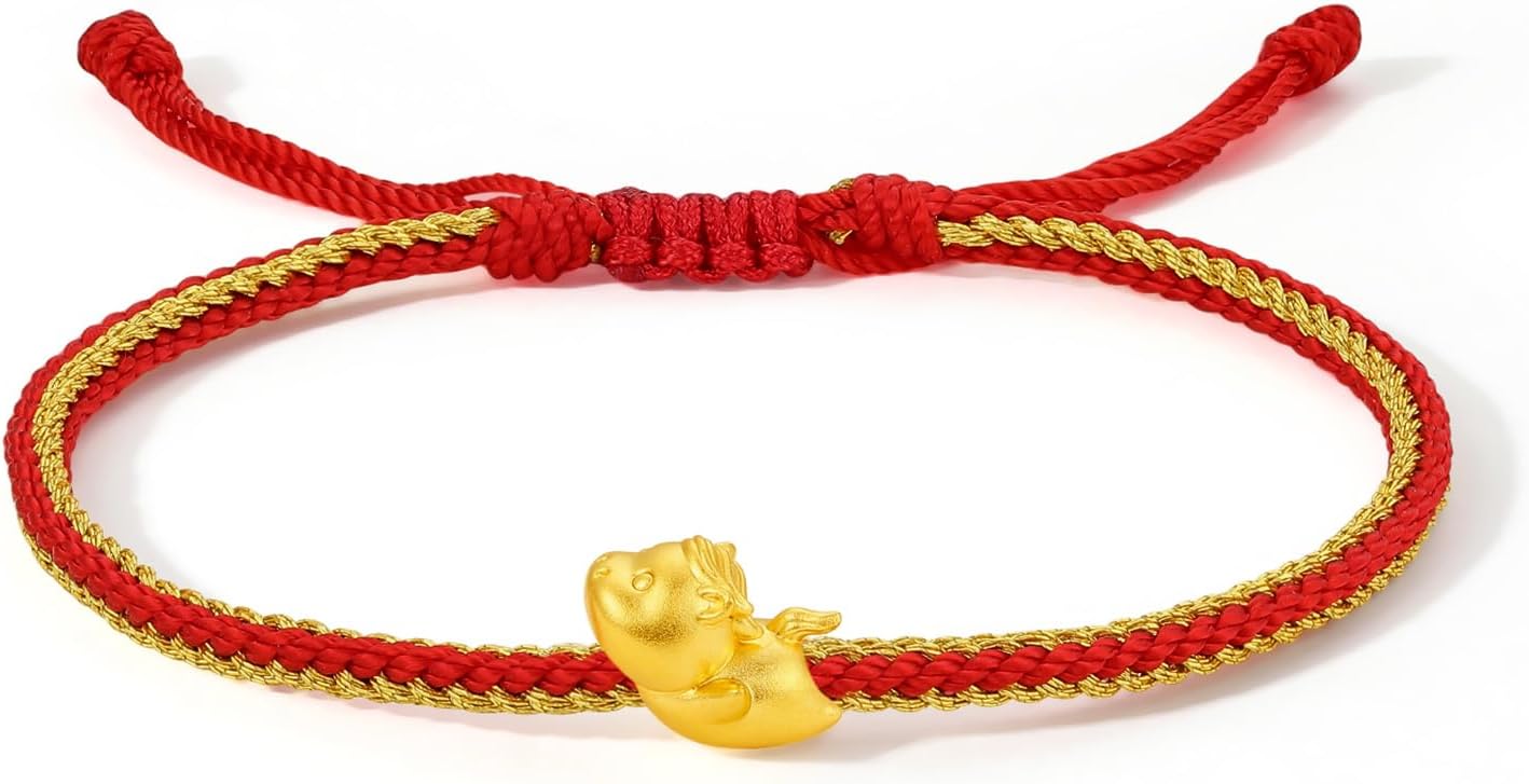 24K Gold Bracelet Chinese Animal Charm Bracelets Adjustable Red String Lucky Zodiac Chain Cute Charms Snake Beads Link Protection Bangle Good Luck Braided Rope New Year Jewelry Gift for Wmen Men