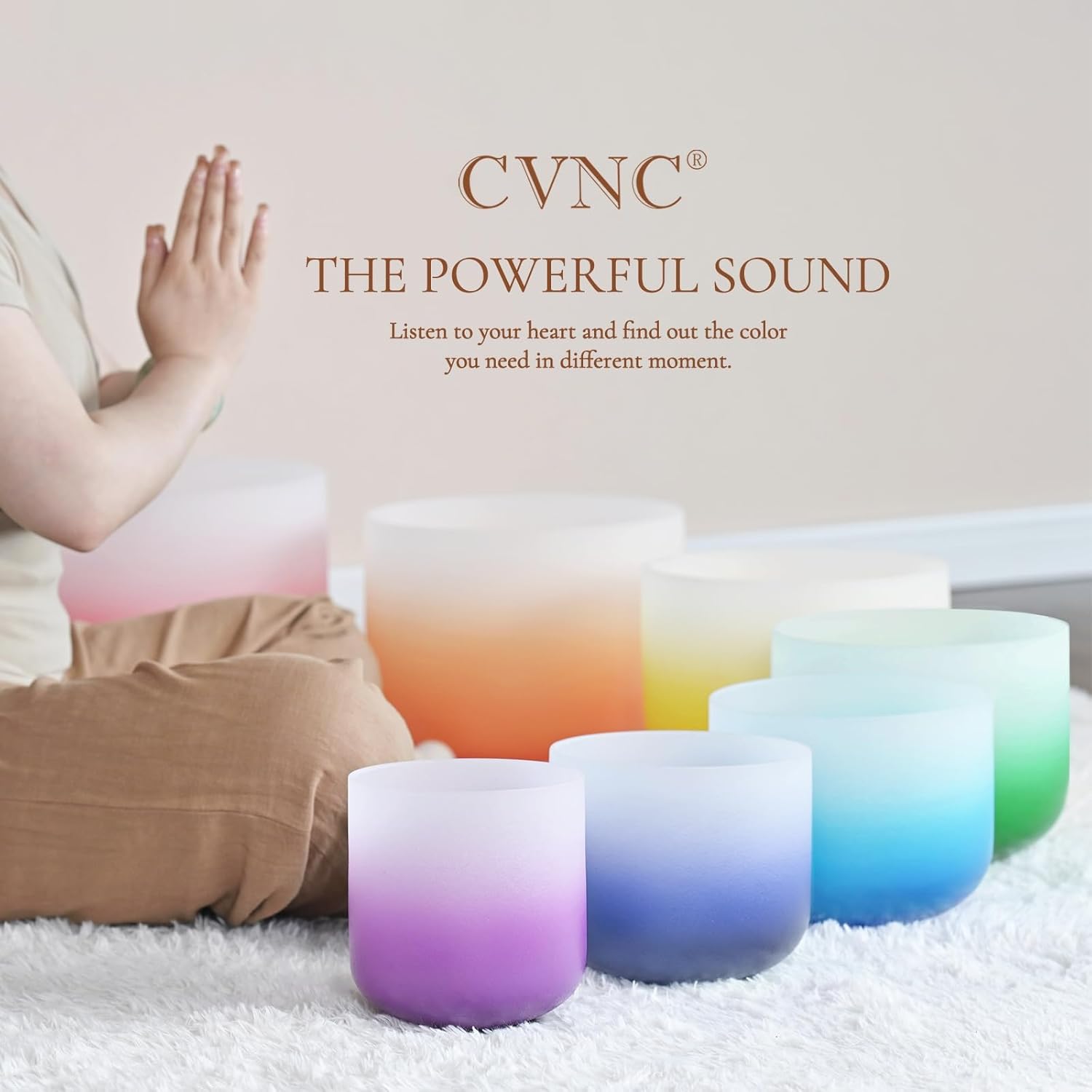 CVNC 432HZ 6-12 Inch Set of 7 Crystal Singing Bowls Aria Gradient | Frosted Quartz Singing Bowls with 2 PCS Carry Case Bag for Sound Healing Yoga and Meditation - Image 2