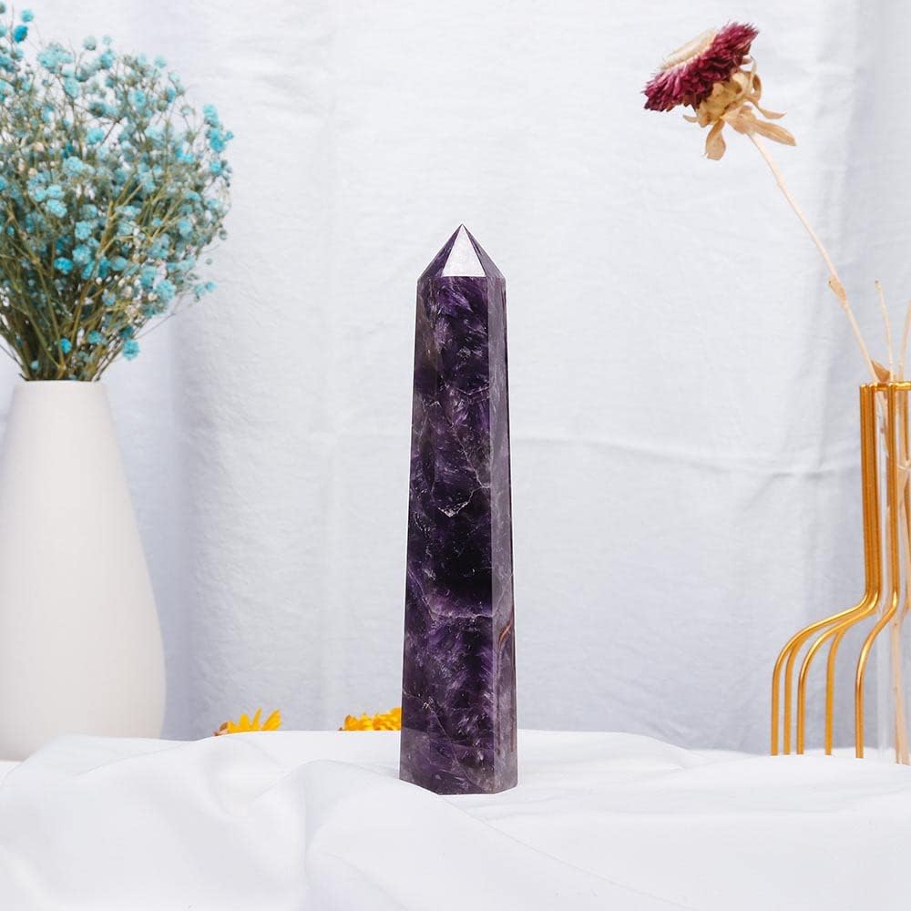Apengshi Amethyst Large Crystal Tower Natural Dream 5.9"-6.3" 6 Faceted Single Point Chakra Healing Crystal Wand Energy Meditation Stone Home Decor Collection Gift - Image 2