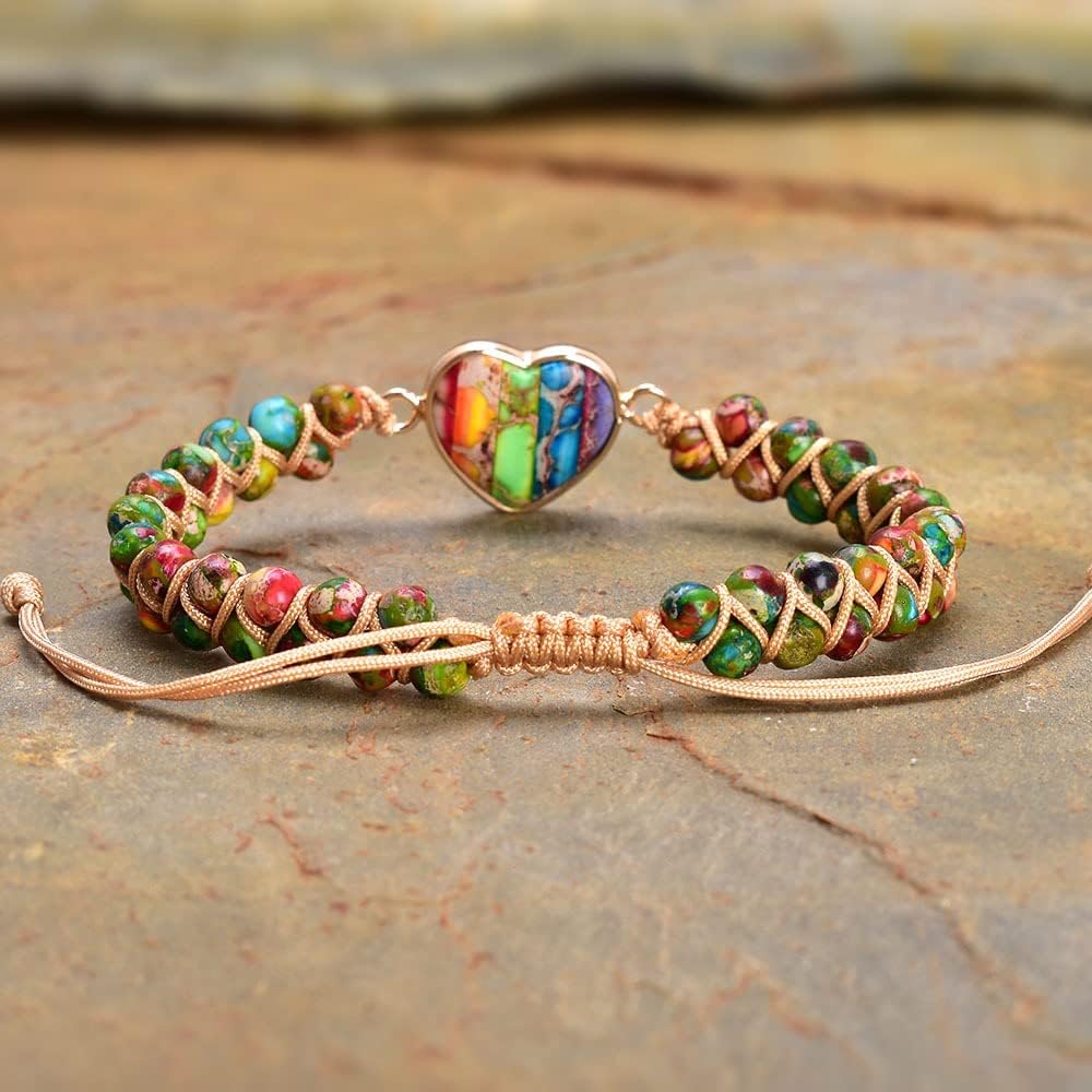 "SS Boutique" 7 Chakra Healing Heart Gemstone Bracelet – Handmade Natural Stone Wrap for Meditation, Energy, Spiritual Protection, and Mental Health Balance – 1 Strand 1 Piece Leather Bracelet - Image 9