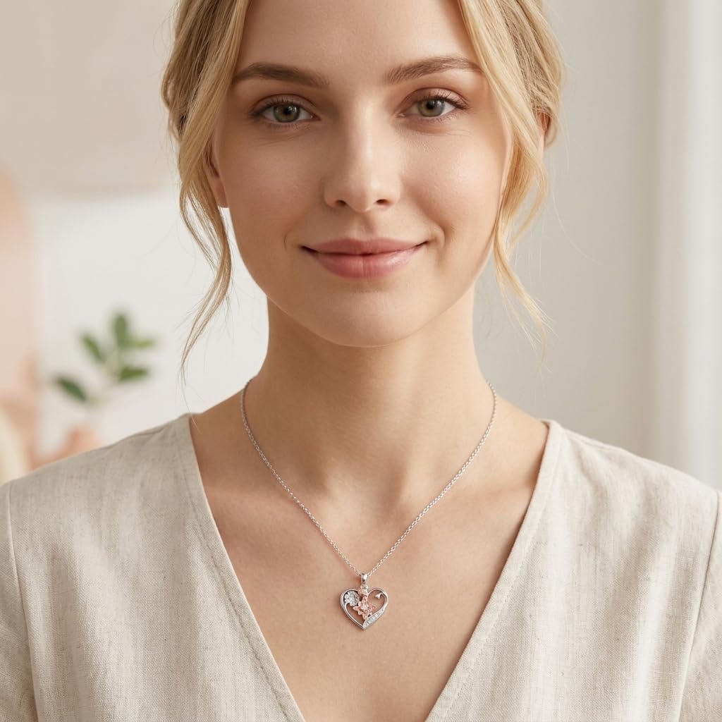Lab Grown Diamond Lotus Necklace for Women, 925 Sterling Silver Diamonds Heart Pendant Birth Flower Necklaces Lotus Flower Jewelry Gifts for Women - Image 5