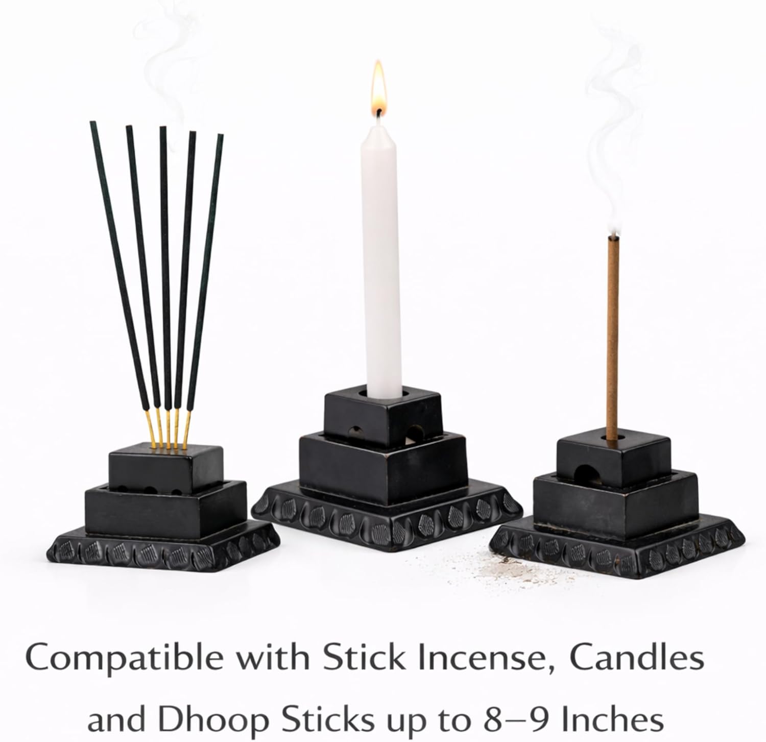 Handmade Marble Black Soapstone Incense Burner, 3x3x11 in | Candle Stick Holder, Tea Light Burner, Jaali Carving, Decorative Home & Kitchen Decor - Image 5