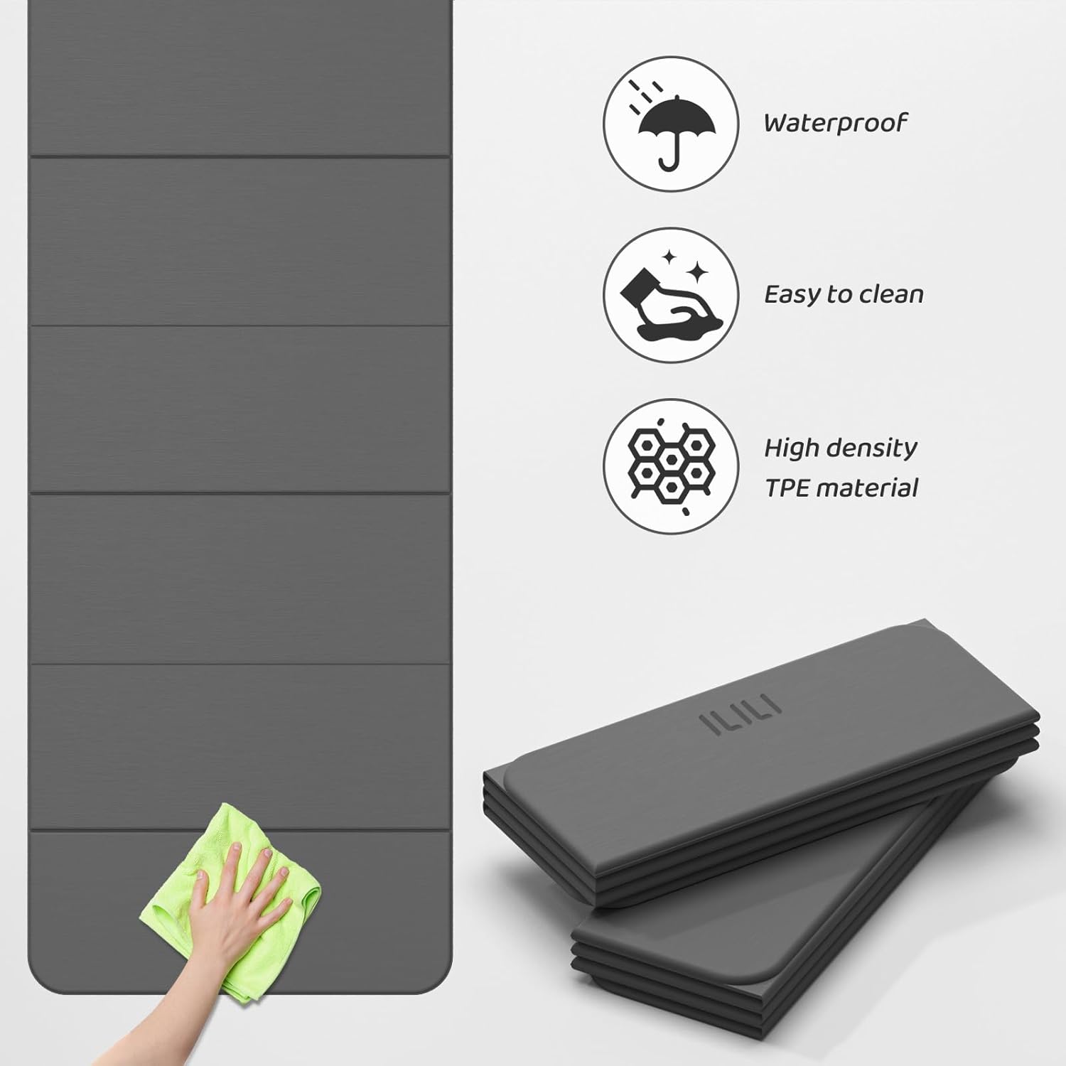 ILILI Foldable Yoga Mat 71 * 24 * 0.3 Inch, Lightweight TPE Non Slip Exercise Mat, Waterproof Portable Fitness Mat for Home Gym, Pilates, Stretching & Daily Workouts - Image 5