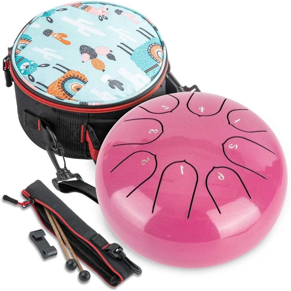Steel Tongue Drum with Carrying Case: 6 Inch 8 Notes Rain Drum for Outside | Steel Drum with Bag Mallets Music Book Note Stickers for Garden Meditation Yoga Beginner, Key of C, 440Hz, Pink - Image 7