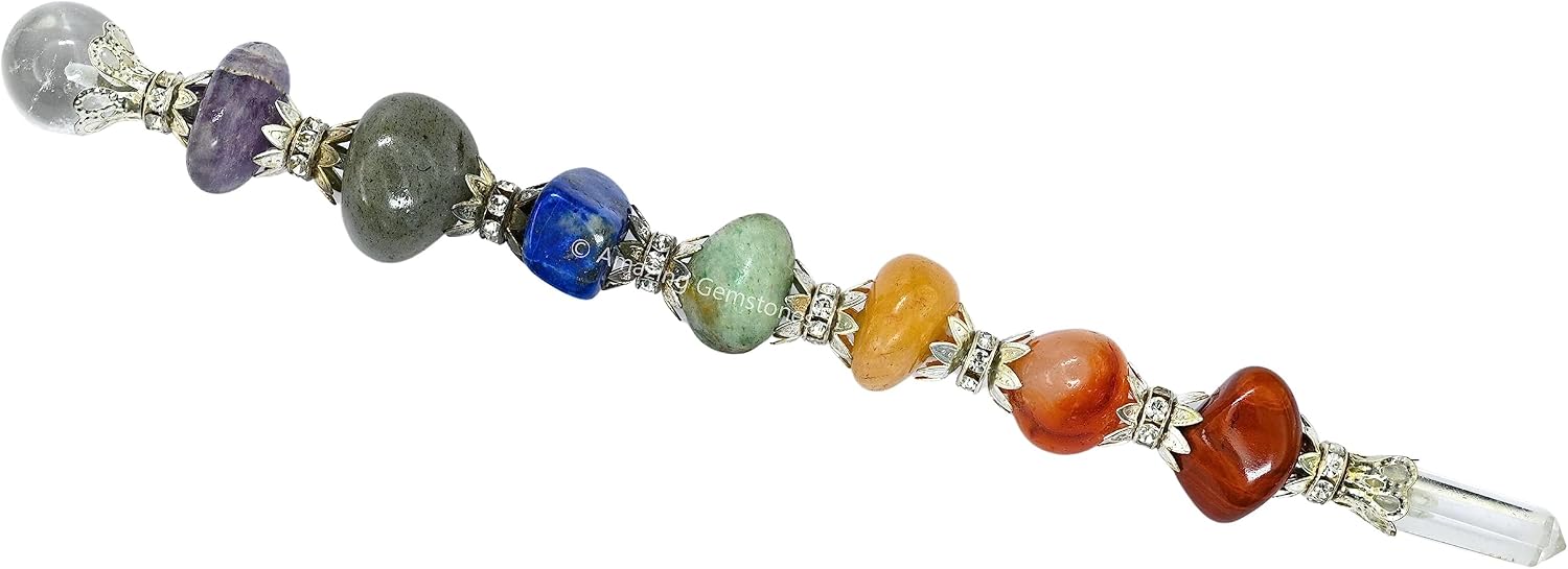 Amazing Gemstone Crystal Chakra Wand Healing Crystal Wands Witchcraft - Chakra Tumbled Crystal Wand for Meditation, Witchcraft, Healing, Yoga, Magic and More - Crystals and Healing Stones Gift - Image 3