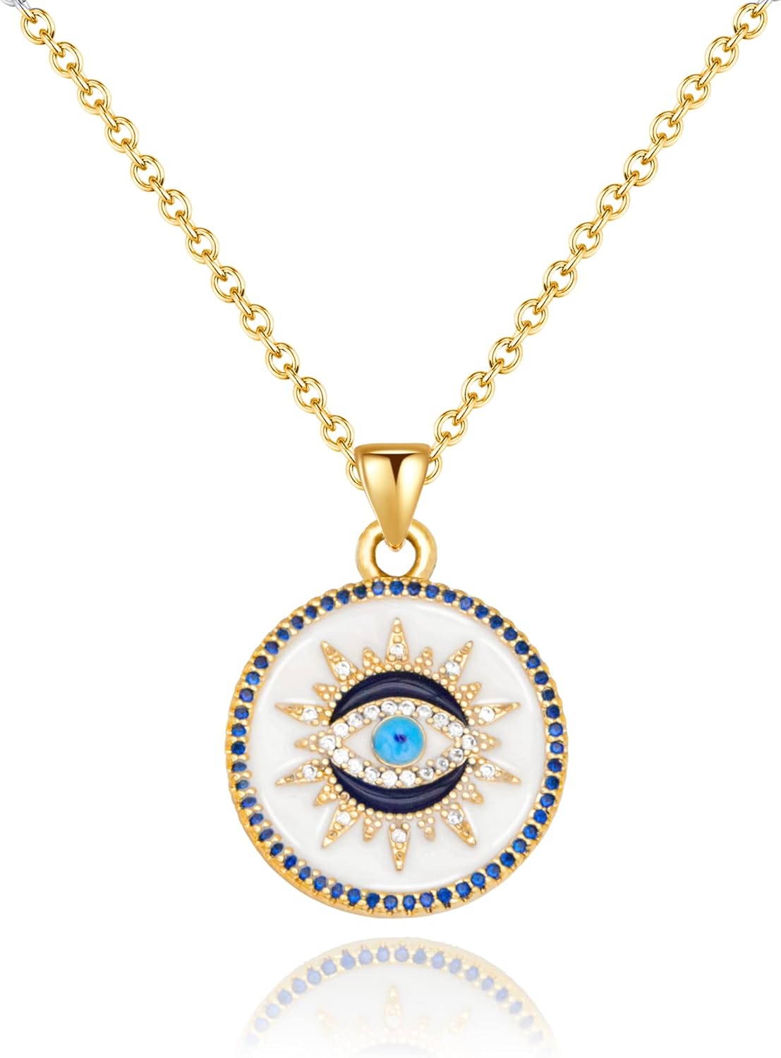 SmileBelle Evil Eye Necklace Rakhi for Sister Gold Protection Ojo Turco | Handmade Evil Eye Jewelry Gold Protection for Women, Ojo Turco Pendant Luck Amulet, Third Nazar Necklace Birthday Gift to Her