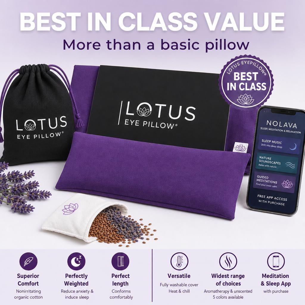 Weighted Lavender Eye Pillow for Women, NOLAVA Includes Free App Meditations, Migraine & Headache Relief, Microwave Hot or Cold Compress, Organic Cotton, French Lavender +Flax Seed, Yoga & Savasana - Image 9