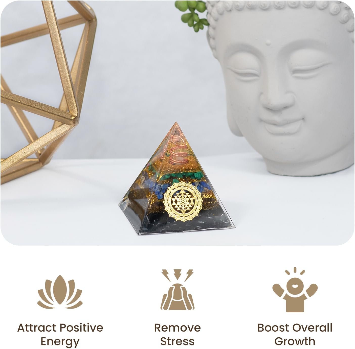 Tourmaline Orgone Pyramid Charged for Wealth, Happiness, and Good Fortune, Genuine Crystals and Healing Stones, Malachite, Lapis Lazuli, Amethyst, orgonite Chakra Pyramid Crystal, Energy Generator - Image 6
