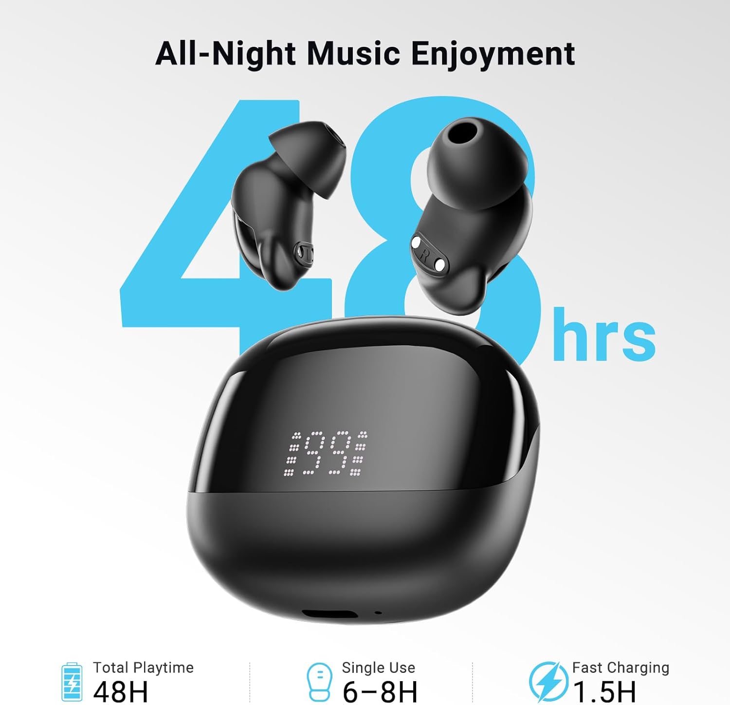 T33 Sleep Earbuds, Bluetooth 6.0 Noise Cancelling Sleep Headphones for Side Sleepers, ANC Up to 98%, Sleep Mode, 48H Playtime, Small Earbuds Comfort Fit for Sleeping, Travel, Work, Glossy Black - Image 5