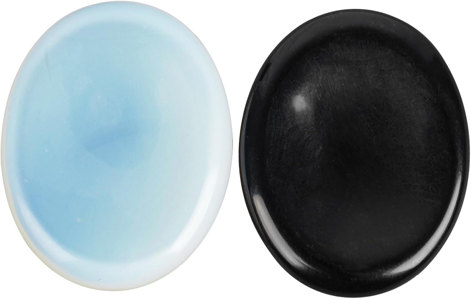 Healing Crystal Thumb Worry Stone Set of 2, Palm Pocket Stones for Meditation, Stress Relief Gemstone Gift for Women,Black Obsidian and Opalite(Synthetic) - Image 2