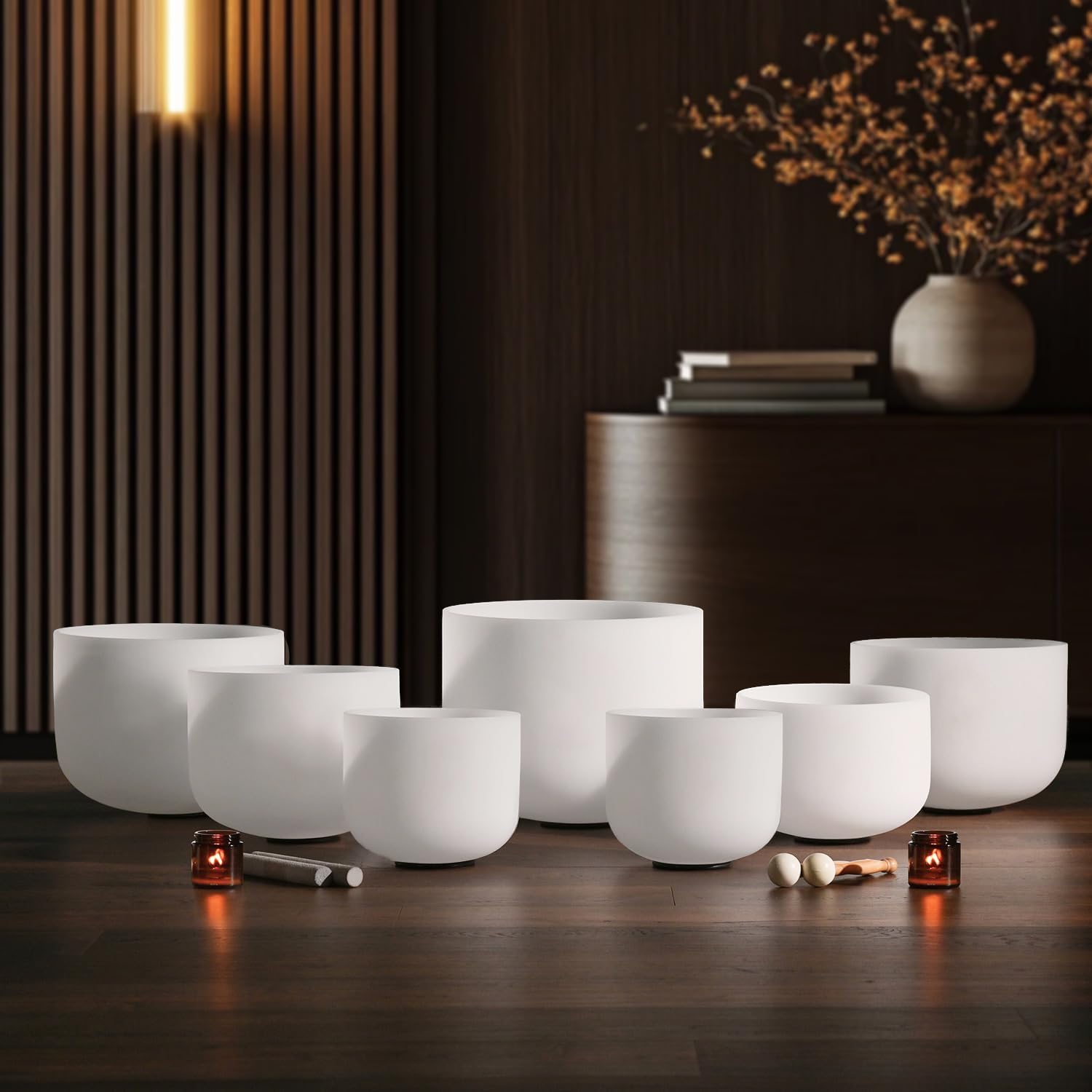 CVNC Crystal Singing bowl Set of 7 for Sound Healing White | 7"-12" Inch Frosted Chakra Quartz, Sound Healing Meditation,Mindfulness,Relaxation, Includes 2 Case Bags and Rubber Mallets - Image 2