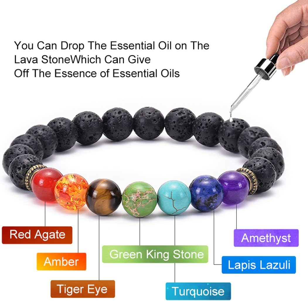 GelConnie Lava Rock Chakra Bracelet 7 Chakra 8mm Natural Stone Healing Bracelet Stress Relief Yoga Beads Anxiety Bracelet Aromatherapy Essential Oil Diffuser Bracelet Bangle - Image 4