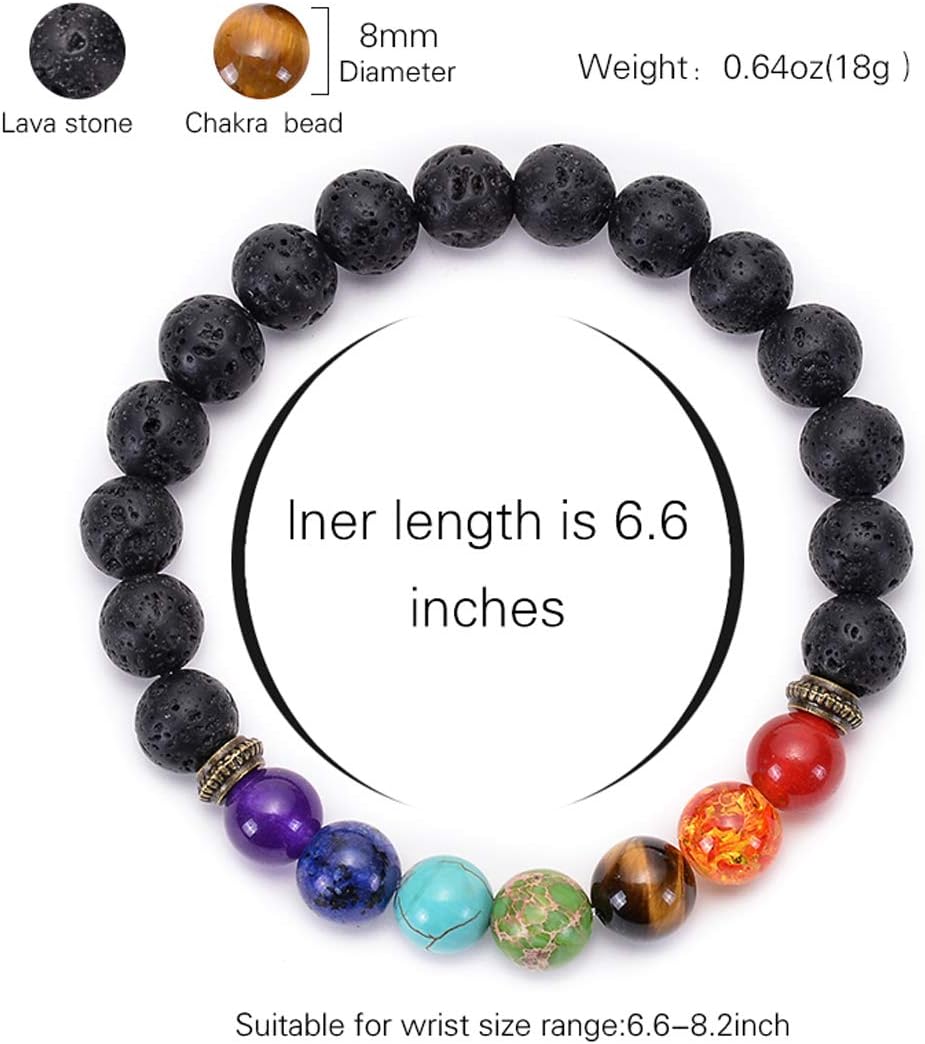 GelConnie Lava Rock Chakra Bracelet 7 Chakra 8mm Natural Stone Healing Bracelet Stress Relief Yoga Beads Anxiety Bracelet Aromatherapy Essential Oil Diffuser Bracelet Bangle - Image 2