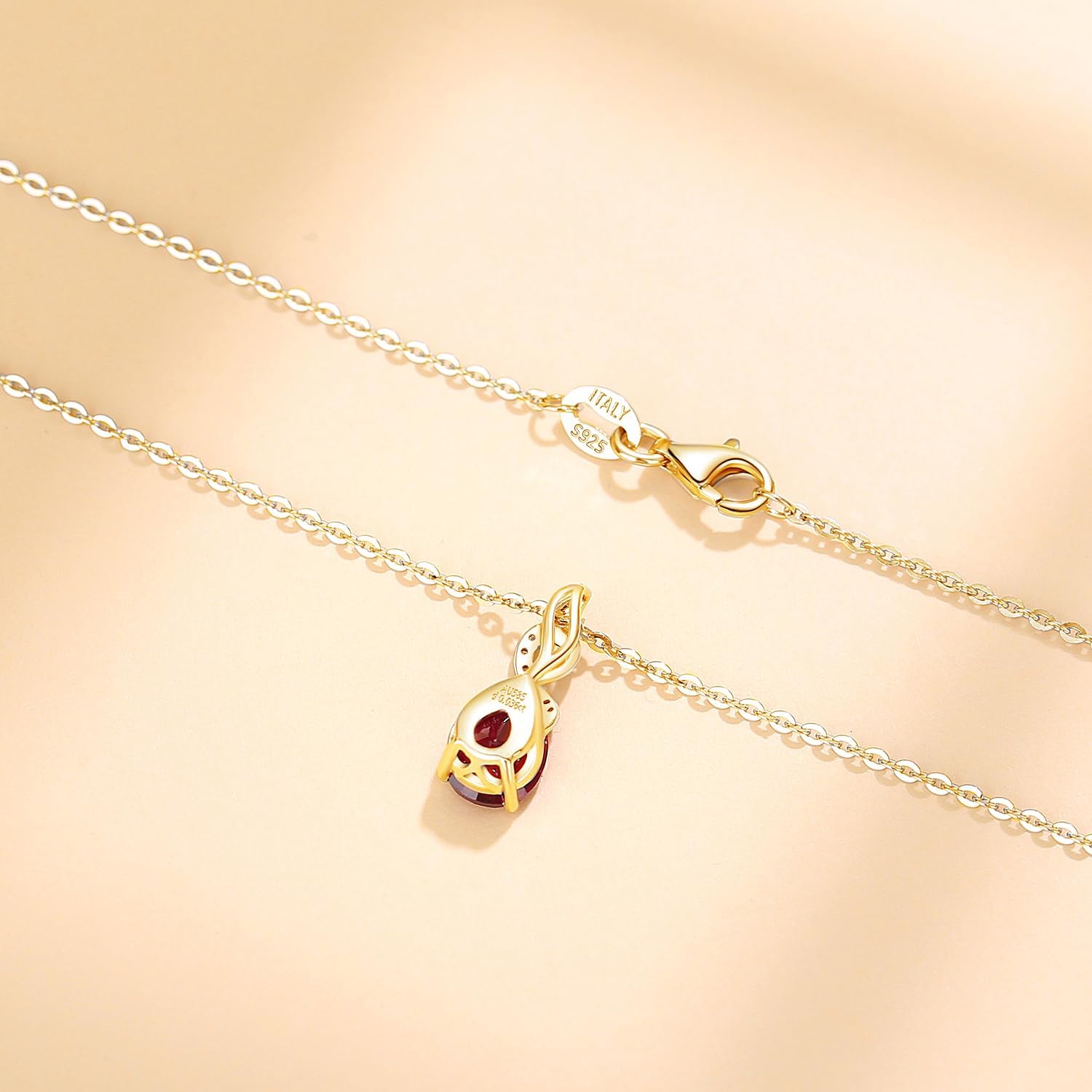 FANCIME 14K Solid Yellow Gold Teardrop Pendant with Diamond Birthstone Necklace Birthday Gifts for Mom Women, Sterling Silver Chain 16" + 2" Extender - Image 3